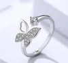 Fashion Cubic Zircon Crystal Butterfly Rings For Women Platinum Plated Wedding Rings Jewelry Open Adjustable Finger Ring Epacket free