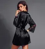 Femmes Sexy dentelle Lingerie robe de chambre manches longues Mini vêtements de nuit robe en satin peignoir vêtements de nuit robes sous-vêtements vintage Robe2602