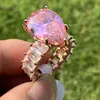 2020 Nya toppsäljande smycken Sterling Sierrose Gold Fill Fyll stor rosa Sapphire Cz Diamond Pear Cut Gemstones Women Wedding Ring