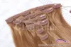 Querida Loira Natural Humano Cabelo Clipe em Extensões 70g 100G 120g Espessura De Seda Reta Extensão # 27 Brasileiro Remy Clips em Weave