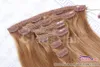 HONING blonde natuurlijke menselijke haarclip in extensions 70g 100g 120g dikke zijdeachtige rechte verlenging # 27 Braziliaanse remy clips op weven