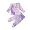 Spring Autumn Baby Tie Dye Clothing Sets Girls Long Sleeve Button Top + Pants 2Pcs/Set Infants Home Sets Children Pit Knitted Outfits M2600