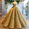 Guld Sequined Ball Gown Prom Klänningar Strapless Peats Tjejer Pagant Klänningar Röd Carpet Party Dress Back Lace Up Robe de Soirée