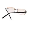 Lyxläsning Glasögon Män Kvinnor Diamant Cut Resin Clear HD Lens Anti Blue Light för sikt Rimless Diopter Glasögon