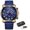 Armbandsur Lige Blue Watches Men Top Brand Sport Mens Quartz Clock Man Casual Vattentät Armbandsur Relogio Masculino