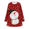 Popularny Snowman Christmas Digital Print Girls Długim Rękaw Okrągła Dress Dress Nearse and American Fashion Wear