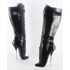 WonderHeel New 18 cm Stiletto Ferse Matt Leder Sexy Fetisch Stiefel verschlossene Vorhängeschloss Nachtclub Frauen Knie hohe Ballettschuhe große Größe