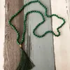108 бусин Зеленый малахит с кисточкой Mala Ожерелье Рука завязанные Будда Молитвенные Бусы Медитация Ожерелье Джапа Мала Ожерелья1