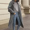 여성 겨울 오버 코트 여성 옷깃 넓은 칼라 오픈 프론트 카디건 재킷 긴 소매 더블 브레스트 코트 방풍 따뜻한 outwear LSK1219
