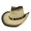 Peinture en aérosol noir paille jazz cowboy chapeaux d'été femme extérieur grand bord de soleil capuche dames plage panama sunhat9138026