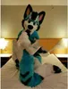 2018 de alta calidad azul de piel larga Husky perro zorro Lobo Fursuit traje de mascota traje de fiesta juego vestido de lujo tamaño adulto Apparel2317