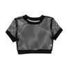 Dames T-shirt Womens Sexy Clubwear T-shirts Fishnet Mesh See-Through Sheer Hol Sheet Mouw Parties Nachtclub Crop Tops Tee Beach