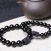 Ny Crystal Black Obsidian Bead Dragon Phoenix Strand Armband för män Kvinnor Par Lovers Buddha Lucky Amulet Smycken