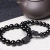 Nowy Kryształ Czarny Obsidian Koralik Dragon Phoenix Strand Bransoletka dla mężczyzn Kobiety Pary Kochankowie Buddha Lucky Amulet Biżuteria