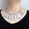 Anpassat namn Baguette Letter med 10mm Miami Cuabn Link Chain Halsbandsmycken Hip Hop Bling Jewelry2099344