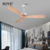 Electric Fans 52 Inch Industrial Vintage Ceiling Fan Without Light Wooden With Remote Control Simple Home Fining Room Loft Fan12698220