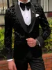 3 st Svarta kostymer för män Bröllopssmoking Specialgjorda spetsar Brudgum Groomsmen kostymer Herr Business Högtidskläder