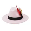وصول جديد الصوف بريم على نطاق واسع ورأى فيدورا بنما قبعات مع الريشة الرجال جاز تريلبي قبعات حزب الكنيسة الرسمية أغطية للرأس