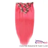 Extensions Pure Pink Straight Clips In On Extensions 100 % echtes menschliches Haar brasilianisches Remy Colored Weave Clip Ins Thick End 70 g 100 g 120 g Set R