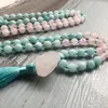 Chains Raw Stone Pendant Mala Necklaces Rose Quartz And Blue Knotted Necklace 108 Beads Tassel Womens Gift For Her8005667