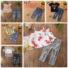 Ragazze del bambino Ananas Vestiti con spalle scoperte Pantaloncini di jeans strappati 2 pezzi Set Abiti per bambini Set Abbigliamento estivo per bambini 6 Disegni BT5892