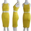 ANJAMANOR Crop Top et jupe deux pièces robe ensemble jaune club tenue d'été vêtements sexy pour femmes ensembles assortis D53-BD21 Y0506