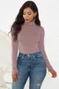 Mulheres Long Sleeve Jumpsuits Sexy Bodysuit estiramento Romper Lady Léotard corpo Tops T-shirt Jumpsuit Turtle Neck