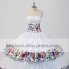 Vit Lace Mexikansk Chiapas Bröllopsklänning Färgglada Broderi Bridal Gown Vestido de Novia Custom Size