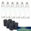 DHL expédition 10 ml épais verre transparent rouleau sur souhait bouchon noir huiles essentielles flacons vide bouteille de parfum 10cc en acier inoxydable Roller Ball