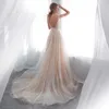 Vestido de Novia illusion beach 신부 드레스 섹시한 샴페인 긴 기차 얇은 명주 그물 웨딩 드레스