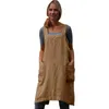 Cotton Linen Cross Apron Garden Work Pinafore klänningar Kvinnor Square Collar Suspender Dress Totalt Ficka #Y5