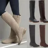 Botas Over-the-the-the-the-the Yigh plana feminina PU Camurna Matte Slip em Zapatos de Mujer Solid Solid Long Winter Shoes Nice