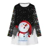 인기 눈사람 크리스마스 디지털 인쇄 여자 긴 소매 라운드 넥 드레스 유럽과 미국의 패션 아동복