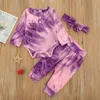 Baby Boys Girls Tie Dye Kläder Ställer Långärmad Romper + Byxor + Heapband 3st / Set Boutique Spädbarn Bomull Outfits M2784