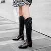 Bottes D Knight rétro femmes Western Cowboy talons épais genou chaussures hautes femme mode serpent motif dames taille 32-481