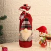 Christmas Wine Cover Plaid Linen Bottle Clothes Wine Bottle Cover Xmas Ornament Faceless Santa Claus Wine Bag Christmas Decoration CYZ2759