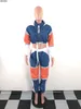 2019 Sporting Safari Style Hooded Women Tracksuit Brev Striped Patchwork Jackor Långbyxor Suit Two Piece Set Outfit 3 Färg Y0506