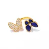 Hoogwaardige mode dame sieraden sets Brass lapis lazuli diamant tussen twee vlinder 18k gouden kettingen armbanden oorbellen ring5700750