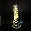 25CM 10 pouces Premium Glow in the Dark Couleur assortie Teal Vein Narguilé Pipe à eau Bang Bongs en verre avec 14mm Downstem et Bowl Prêt à l'emploi