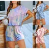 Print Pocket Women Sleepwear Loungewear Short Summer Ladies Pajama Set Tie-Dye Home Suit Y0506