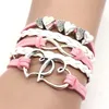 Infinity Double Heart charm Bracelet Weave Leather Wrap Bracelets multilayer women fashion jewelry will and sandy