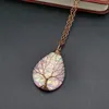 Uppdatera Tree of Life Teardrop Heart Necklace Copper Wire Wrapped Gemstone Healing Chakra Necklace For Women Fashion Jewelry
