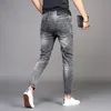 Heren jeans mannen zomer dunne enkellange broek slim fit mode man casual grijs stretch denim jean