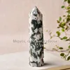 10 stks Natuurlijke Mos Agate Enkele Geëvenaarde Torens Wand Healing Crystal Obelisk Reiki Mineral Gem Quartz Point Wicca Decor Home Feng Shui Art