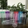 16oz Skinny Tumbler PS Plast PP Mugg med lock 460ml 2-väggisolerad transparent koppflaska glasfritt halm BPA-fri