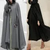 Mode-hiver femmes bouton ouvert avant Cardigan pardessus manteau à capuche surdimensionné rétro irrégulier Long Poncho Cape Trench Cape automne