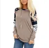 Дизайнерские футболки Женщины заплатки Vestidos Костюм шею длинным рукавом пуловер Женский полосатой Печать кофточки Вверх Женская одежда LSK1240