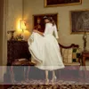 Vestido Vintage Tea Length Wedding Dress with Sleeves 2020 Elegant Bridal Receipt Dinner Gowns Satin A Line Wedding Dresses