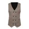 2021 Men Formell Tweed Check Double Breasted Waistcoat Retro Slim Fit Suit Jacket Man Fashion Vest 18August21