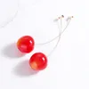 Śliczne owocowe kolczyki wiśniowe akryl długie czerwone kolczyki dla kobiet zdejmowane eleganckie biżuterię